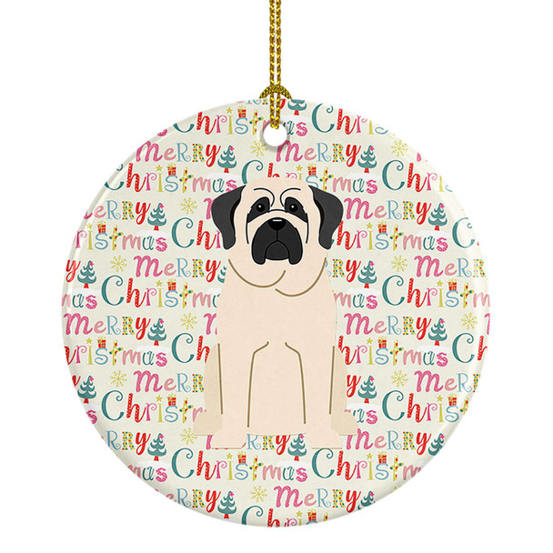 Merry Christmas Mastiff White Ceramic Ornament product image at NuMercy