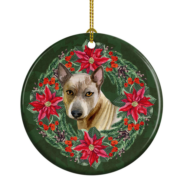 Thai Ridgeback Poinsettia Wreath Ceramic Christmas Ornament product image at NuMercy