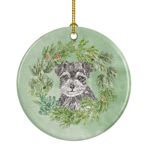 Schnauzer Puppy Black and Silver Christmas Wreath Ceramic Ornament product image at NuMercy