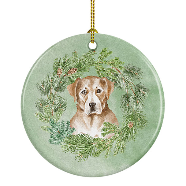 Labrador Retriever Yellow Christmas Wreath Ceramic Ornament product image at NuMercy