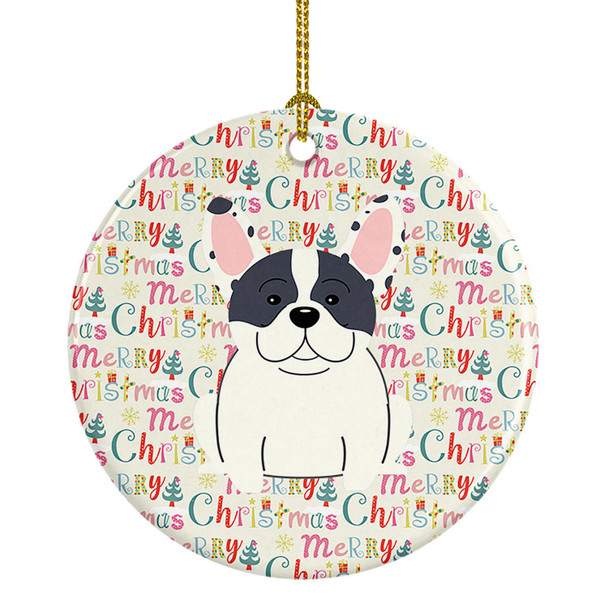 Merry Christmas French Bulldog Piebald Ceramic Ornament product image at NuMercy