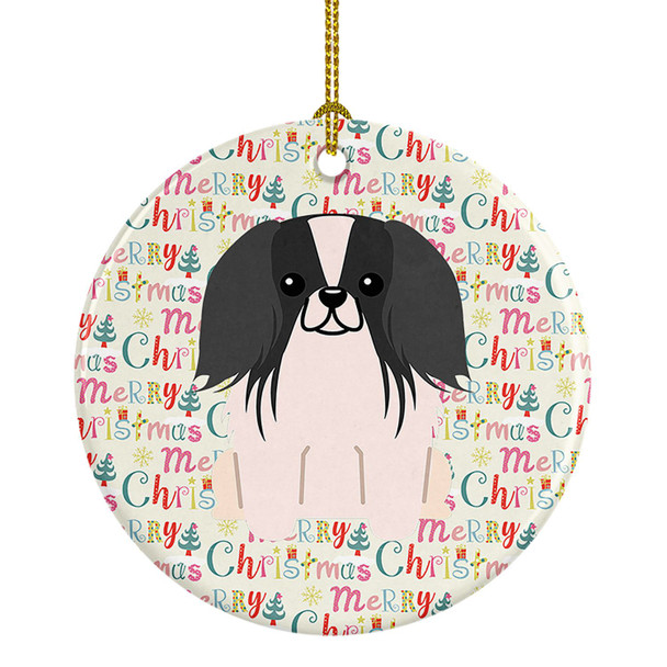 Merry Christmas Pekingese Black White Ceramic Ornament product image at NuMercy