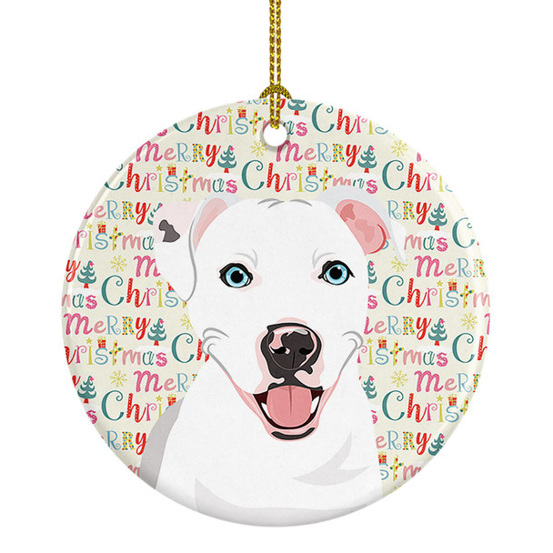Pit Bull White #1 Christmas Ceramic Ornament product image at NuMercy
