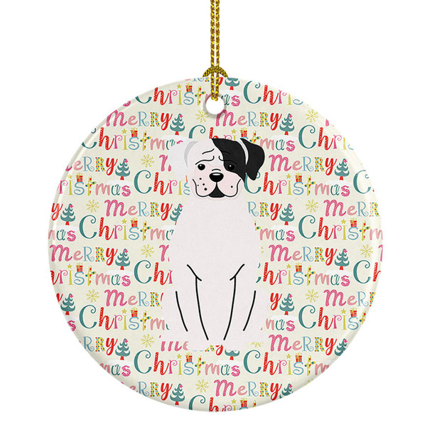 Merry Christmas White Boxer Cooper Ceramic Ornament product image at NuMercy