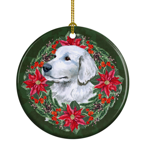 Maremma Sheepdog Poinsettia Wreath Ceramic Christmas Ornament product image at NuMercy
