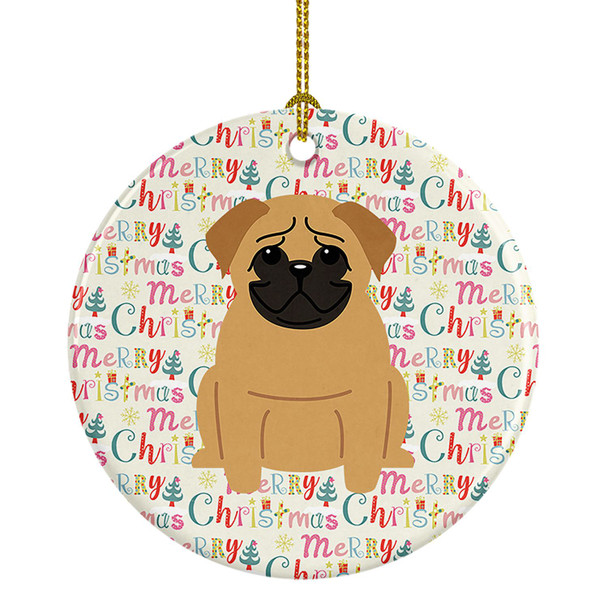 Merry Christmas Pug Brown Ceramic Ornament WDK1550 product image at NuMercy