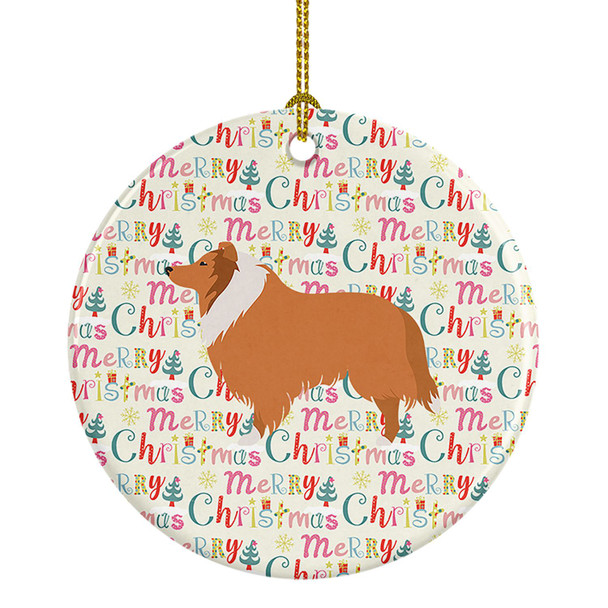 Collie Dog Merry Christmas Ceramic Ornament product image at NuMercy