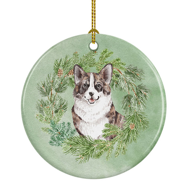 Corgi Brindle Christmas Wreath Ceramic Ornament product image at NuMercy