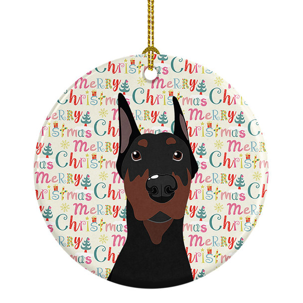 Doberman Pinscher Black Cropped Ears Christmas Ceramic Ornament product image at NuMercy