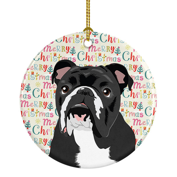 English Bulldog Black and White Christmas Ceramic Ornament product image at NuMercy