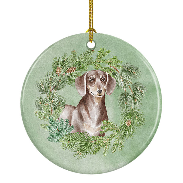 Dachshund Chocolate and Tan Christmas Wreath Ceramic Ornament product image at NuMercy