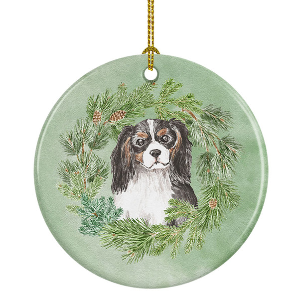 Cavalier Spaniel Tricolor Head Tilt Christmas Wreath Ceramic Ornament product image at NuMercy