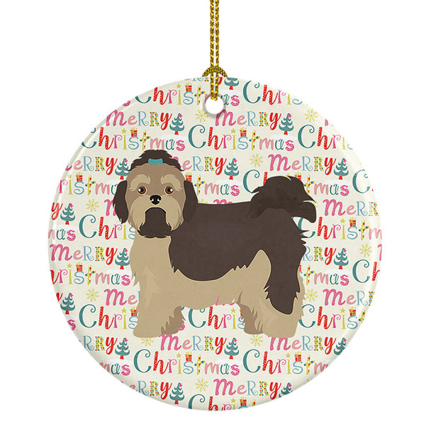 Russian Lapdog Merry Christmas Ceramic Ornament WDK1765 product image at NuMercy