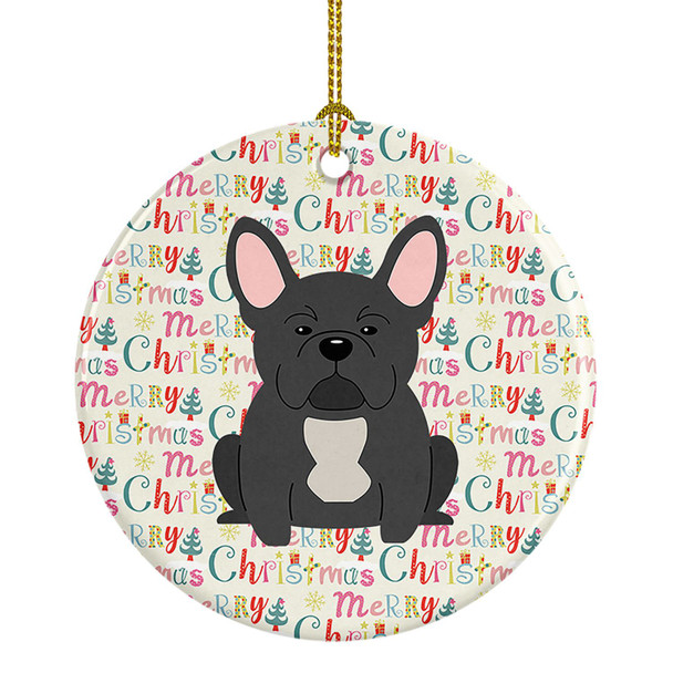 Merry Christmas French Bulldog Black Ceramic Ornament product image at NuMercy