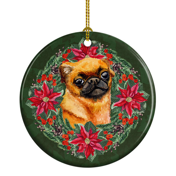 Small Brabant Griffon Poinsettia Wreath Ceramic Christmas Ornament product image at NuMercy