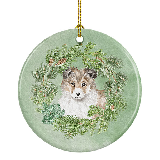Sheltie/Shetland Sheepdog Puppy Sable Christmas Wreath Ceramic Ornament product image at NuMercy