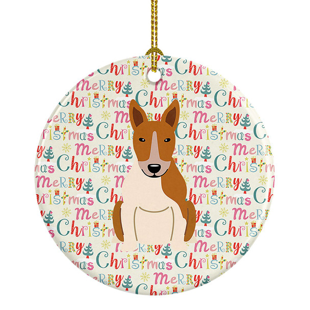 Merry Christmas Bull Terrier Red White Ceramic Ornament product image at NuMercy