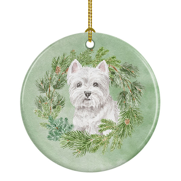 West Highland White Terrier Sitting Pretty Christmas Wreath Ceramic Ornament product image at NuMercy