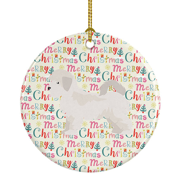 Maltese Puppy Cut Merry Christmas Ceramic Ornament product image at NuMercy