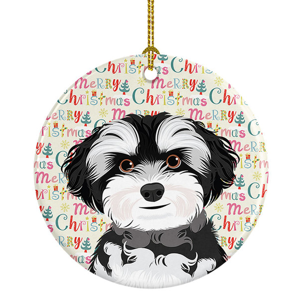 Shih-Tzu Black and White #2 Christmas Ceramic Ornament product image at NuMercy