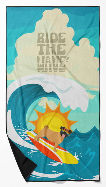 Surfer Dog Apricot Pug Premium Beach Towel Oversized product image at NuMercy