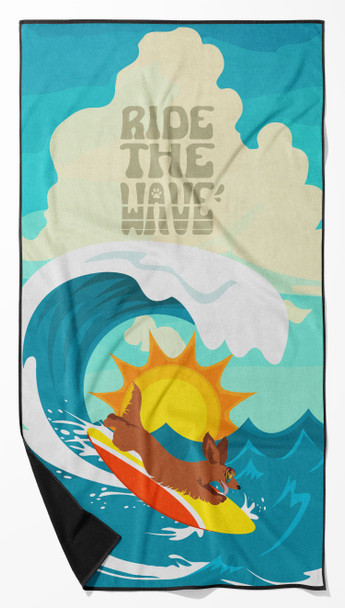 Surfer Dog Longhair Red Dachshund Premium Beach Towel Oversized product image at NuMercy