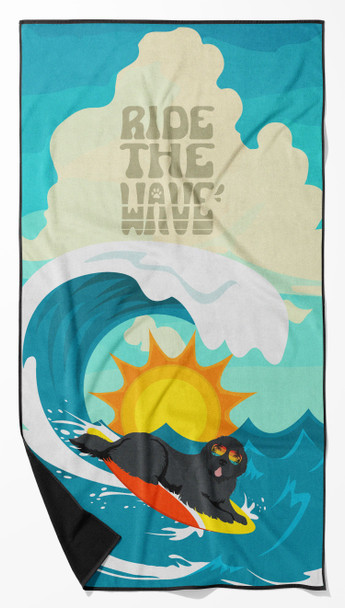 Surfer Dog Grey Newfoundland Premium Beach Towel Oversized product image at NuMercy