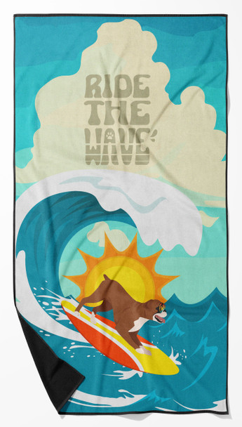 Surfer Dog Fawn Boxer Premium Beach Towel Oversized product image at NuMercy