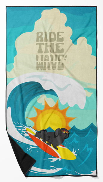 Surfer Dog Black Pekingese Premium Beach Towel Oversized product image at NuMercy