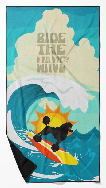 Surfer Dog Standard Black Poodle Premium Beach Towel Oversized product image at NuMercy