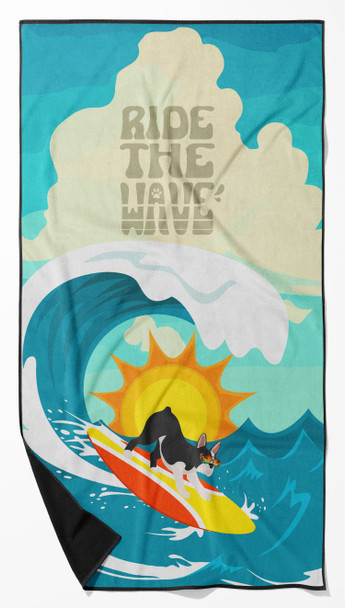 Surfer Dog Boston Terrier Premium Beach Towel Oversized product image at NuMercy