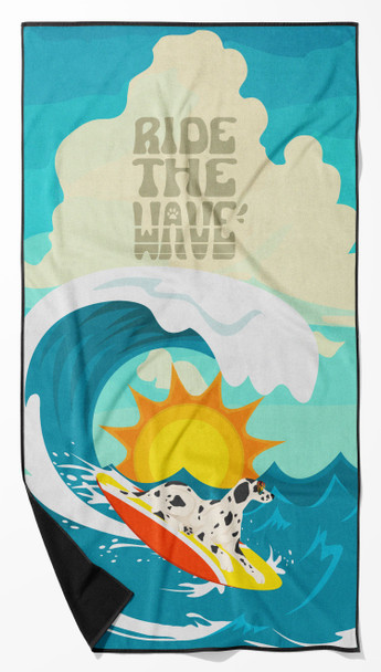 Surfer Dog Dalmatian Premium Beach Towel Oversized product image at NuMercy