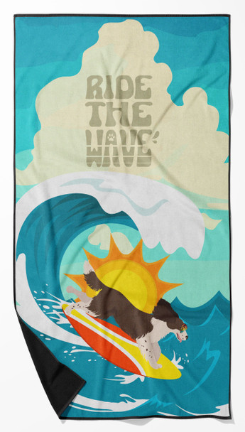 Surfer Dog Liver English Springer Spaniel Premium Beach Towel Oversized product image at NuMercy