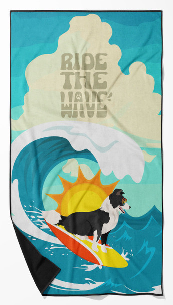 Surfer Dog Border Collie Premium Beach Towel Oversized product image at NuMercy