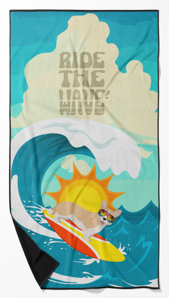 Surfer Dog Fawn Cardigan Corgi Premium Beach Towel Oversized product image at NuMercy