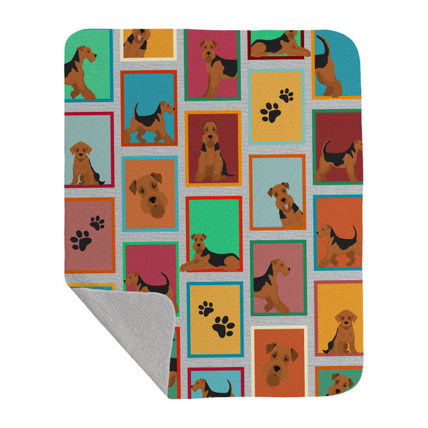 Lots of Airedale Terrier Artwork Pattern Quilted Throw Blanket 50" x 60" product image at NuMercy