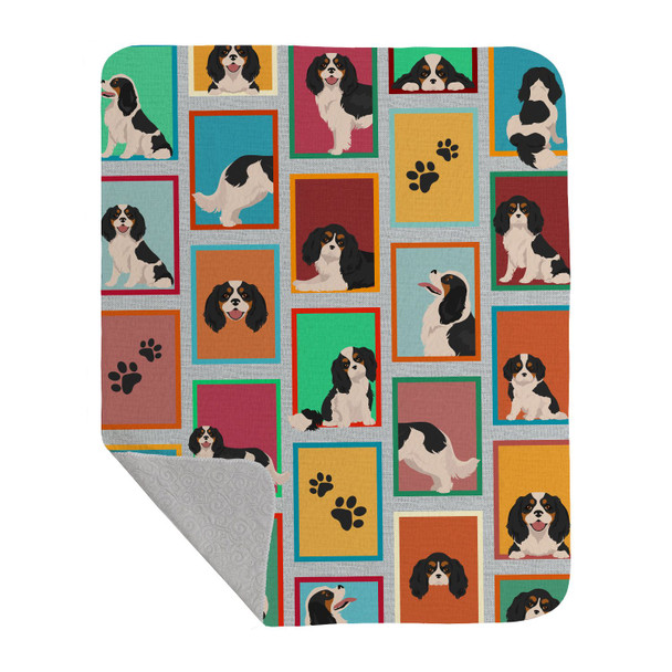 Lots of Tricolor Cavalier Spaniel Artwork Pattern Quilted Throw Blanket 50" x 60" product image at NuMercy