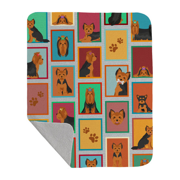 Lots of Black and Tan Yorkie Artwork Pattern Quilted Throw Blanket 50" x 60" product image at NuMercy