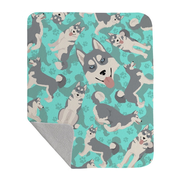 Grey Siberian Husky Artwork Pattern Quilted Throw Blanket 50" x 60" product image at NuMercy