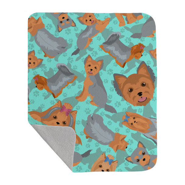 Blue and Tan Yorkie Artwork Pattern Quilted Throw Blanket 50" x 60" product image at NuMercy