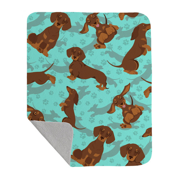 Chocolate and Tan Dachshund Artwork Pattern Quilted Throw Blanket 50" x 60" product image at NuMercy