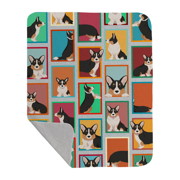 Lots of Tricolor Cardigan Corgi Artwork Pattern Quilted Throw Blanket 50" x 60" product image at NuMercy
