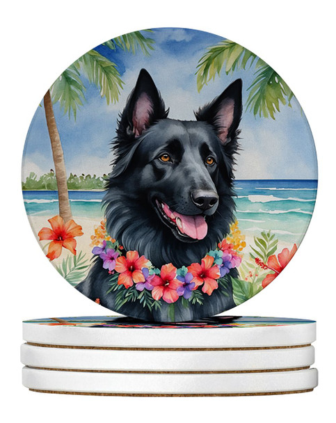 Belgian Sheepdog Luau Large Sandstone Absorbent Round Coasters Pack of 4 product image at NuMercy