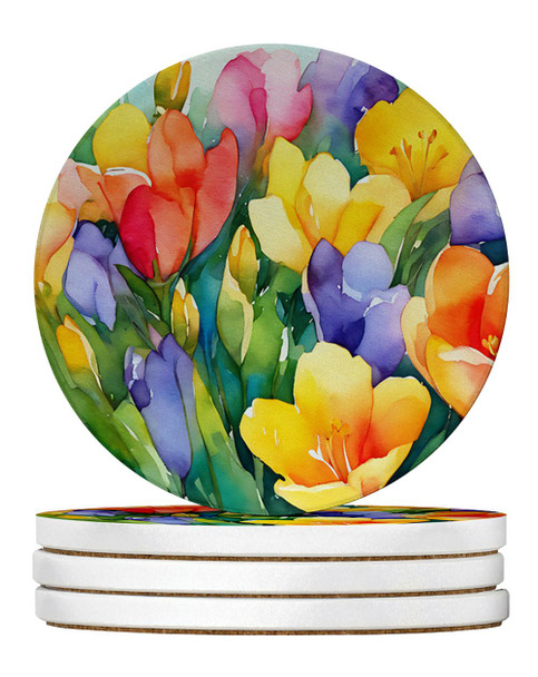 Freesias in Watercolor Large Sandstone Absorbent Round Coasters Pack of 4 DAC1567 product image at NuMercy