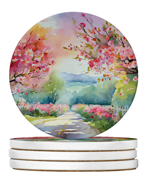 Michigan Apple Blossoms in Watercolor Large Sandstone Absorbent Round Coasters Pack of 4 DAC1671 product image at NuMercy