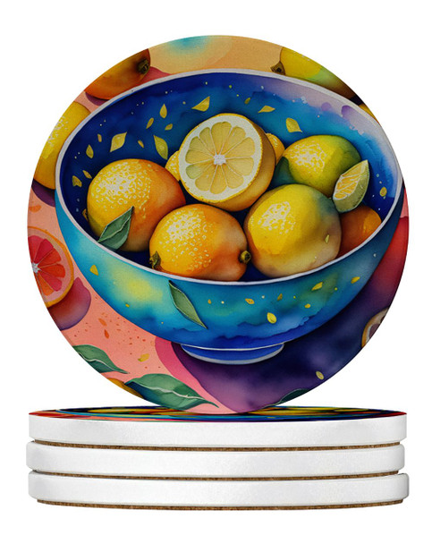 Colorful Lemons Large Sandstone Absorbent Round Coasters Pack of 4 DAC1850 product image at NuMercy