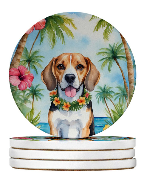 Beagle Luau Large Sandstone Absorbent Round Coasters Pack of 4 DAC6362 product image at NuMercy