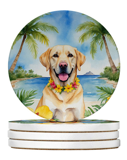 Yellow Labrador Retriever Luau Large Sandstone Absorbent Round Coasters Pack of 4 product image at NuMercy