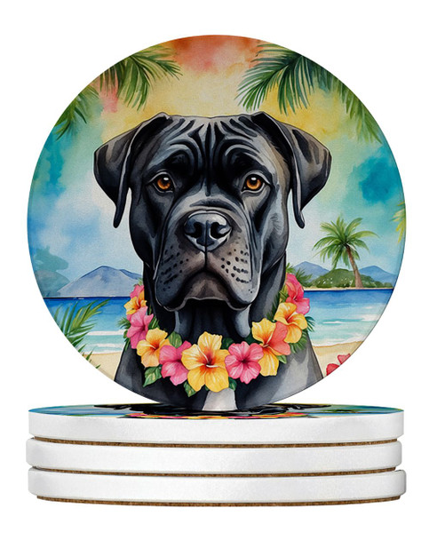 Cane Corso Luau Large Sandstone Absorbent Round Coasters Pack of 4 product image at NuMercy