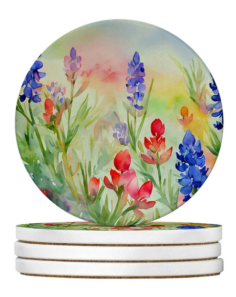 Texas Bluebonnets in Watercolor Large Sandstone Absorbent Round Coasters Pack of 4 DAC1708 product image at NuMercy